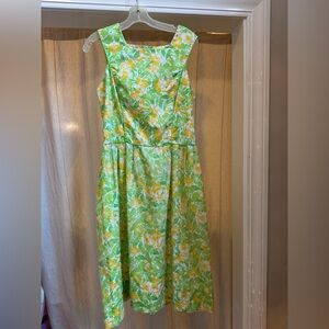 Vintage The Lilly Pulitzer Size 16 Pleat Stitch 60’s Green Yellow Floral Preppy